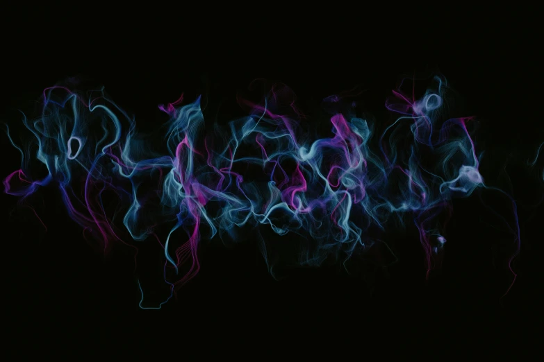 a large black picture with blue and purple streaks