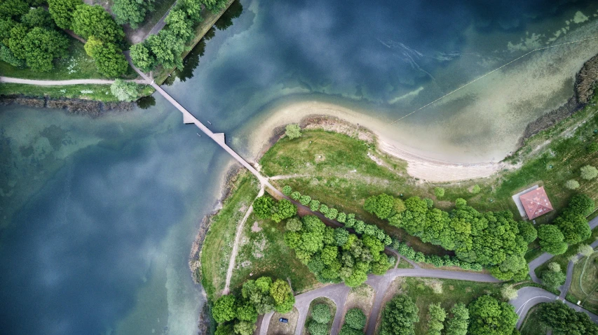 a bird's - eye view of a river and shore