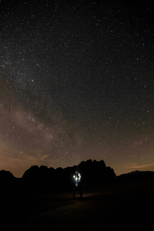 two people are standing under the stars in the sky