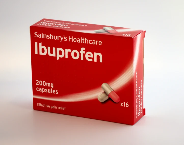 a box containing ibuprofern sits on a table