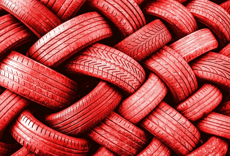 red drawing of an intertwined chain of tire tires