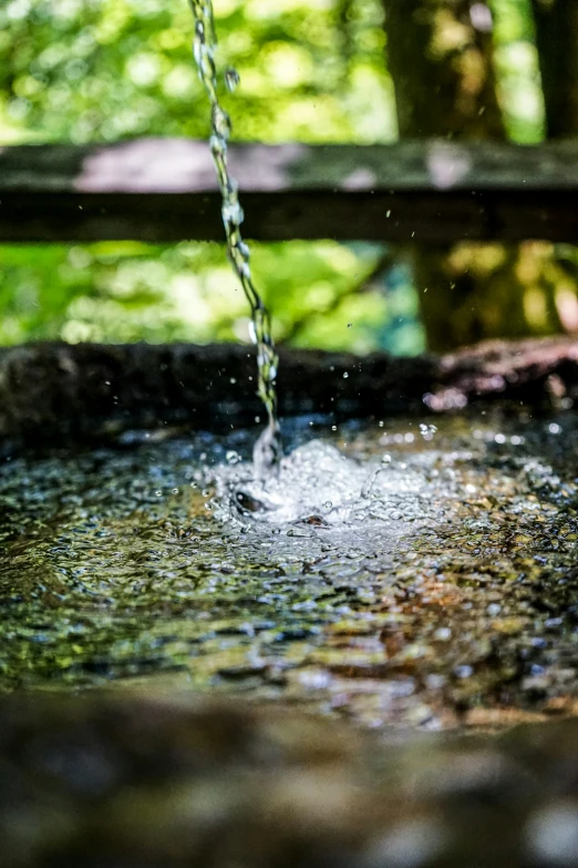 a sprinkle from a large hose watering water