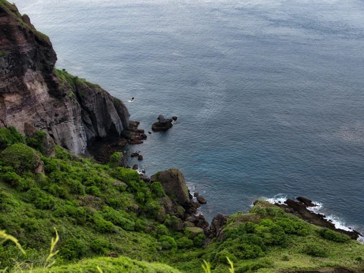 the view of the ocean from a cliff above