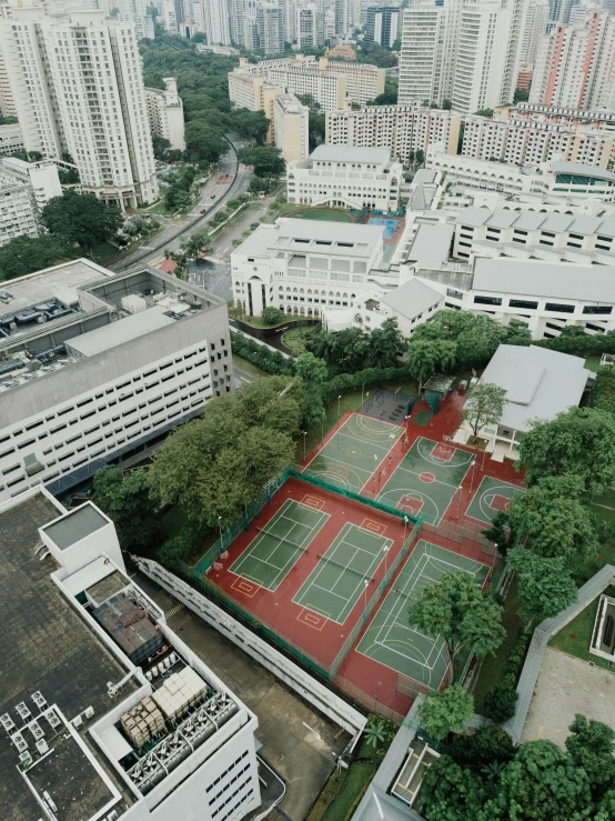 a tennis court is seen from the sky in an aerial view