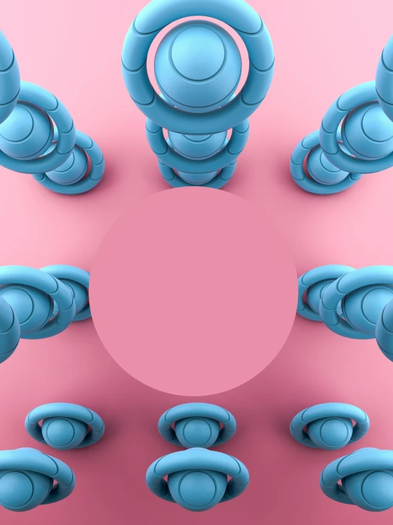 some blue shapes and some pink background