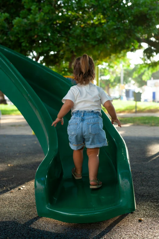 a child on a slide playing in the park