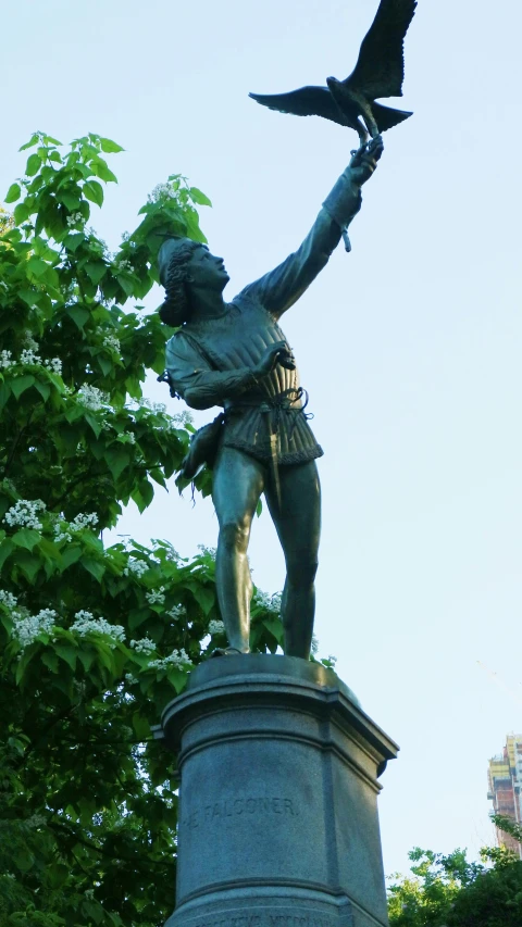 statue of a man with a bird on his hand