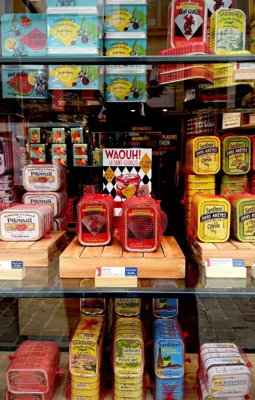 a store display with items and food in it