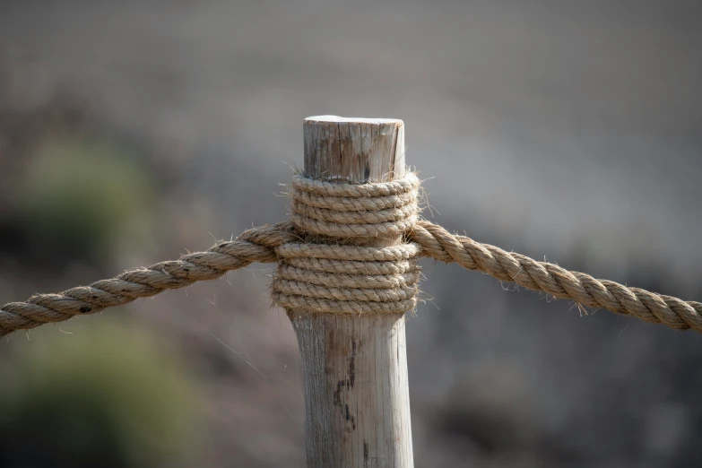 a close up of a rope attached to a fence post