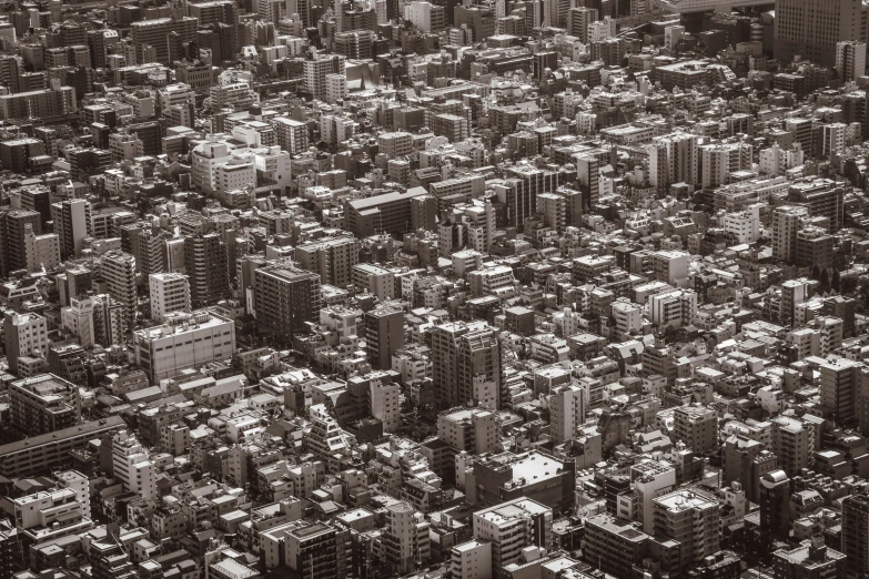 a black and white view of a large city