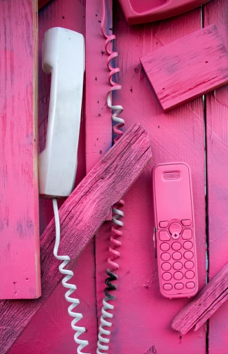 a pink phone is laying on a surface