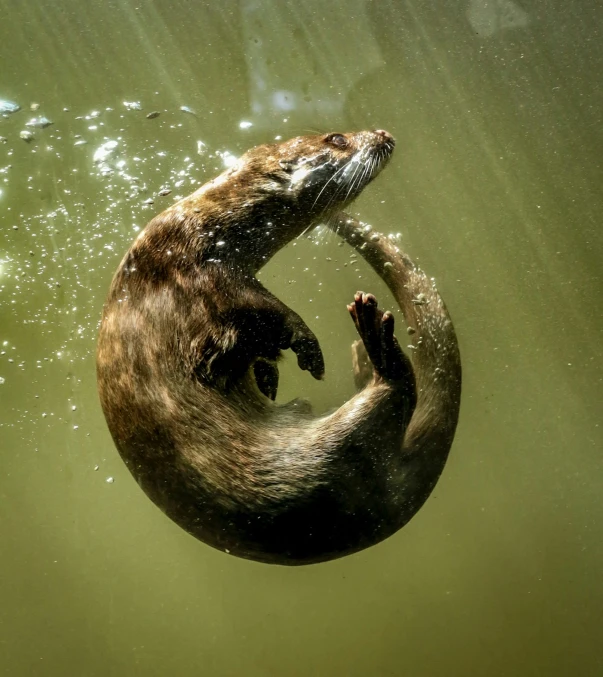 a seal in the water, catching air from it's back end