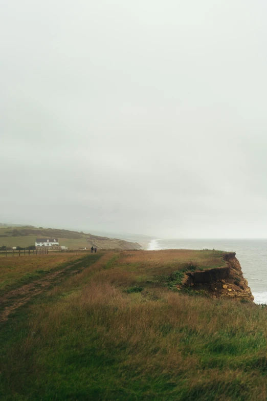 a small grassy island with people walking on it