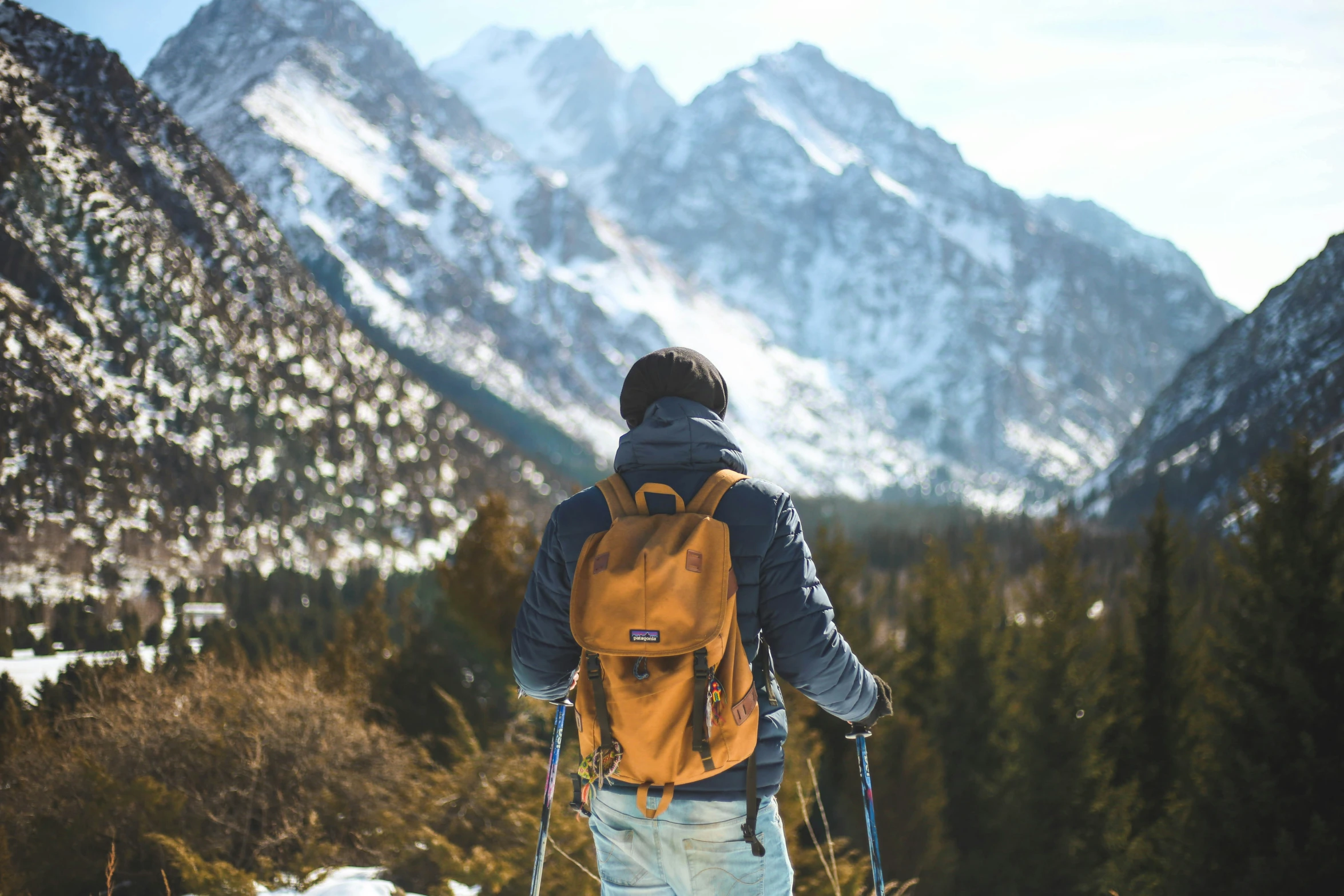 a hiker on the side of a mountain looking at a view