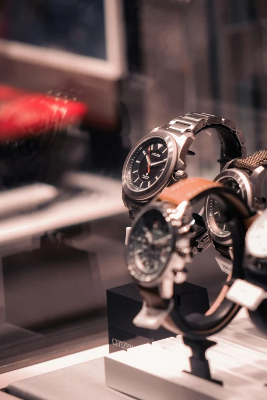 a display case showing some watches on display