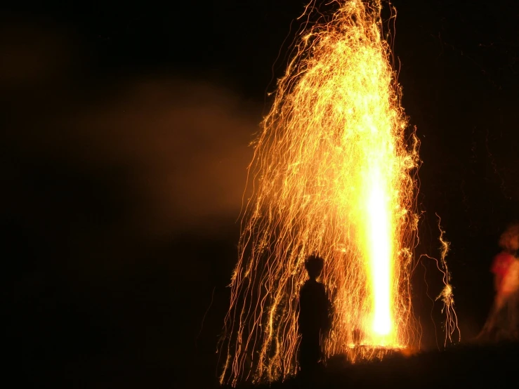 people are gathered around the fire as it is set alight