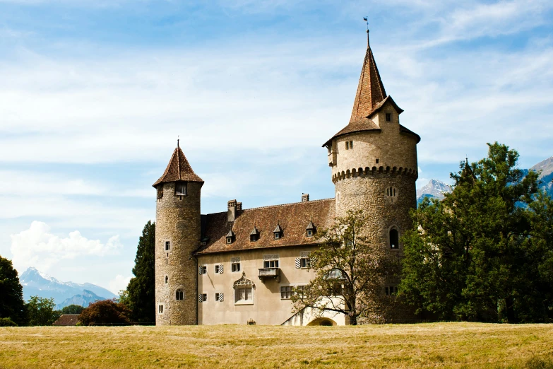 the large building has towers on both sides