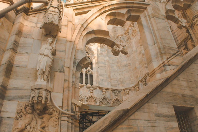 a clock tower sitting above a set of steps