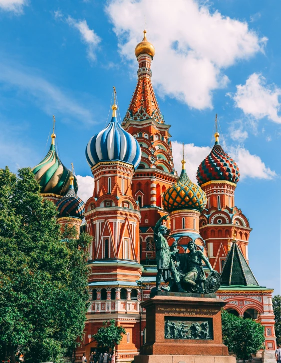 the cathedral stands majestically on a clear blue sky day