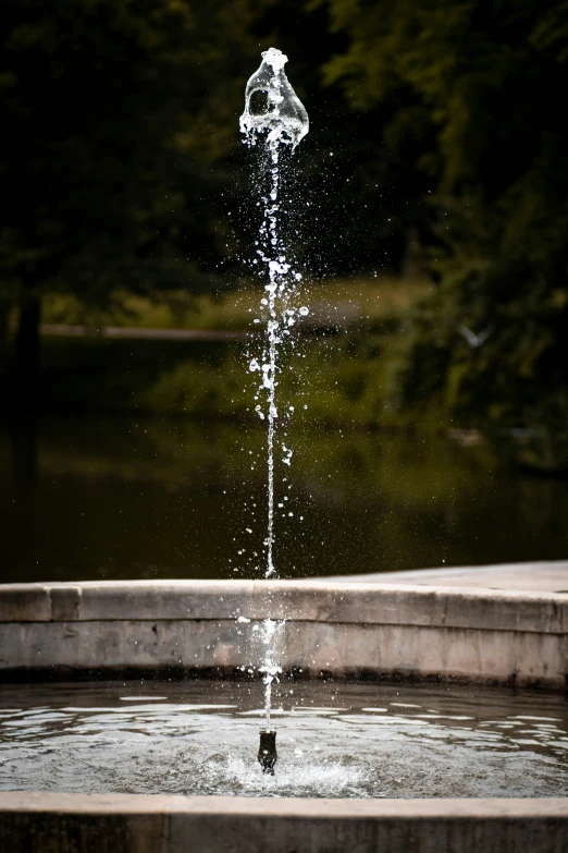 the fountain in the park has a bird flying out