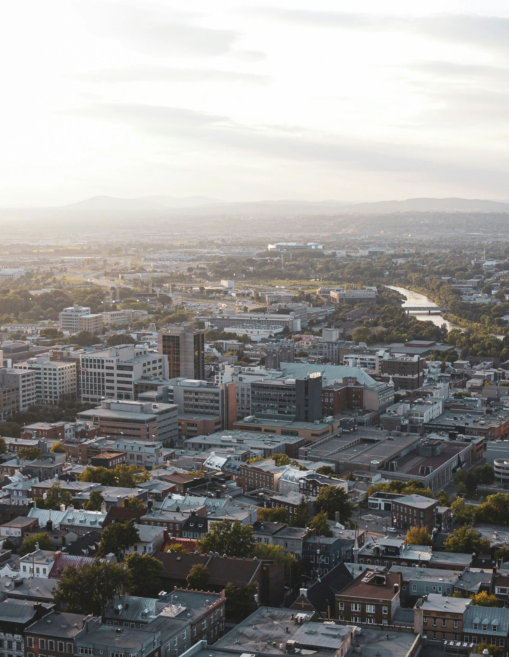 an aerial view of a city that is mostly brick