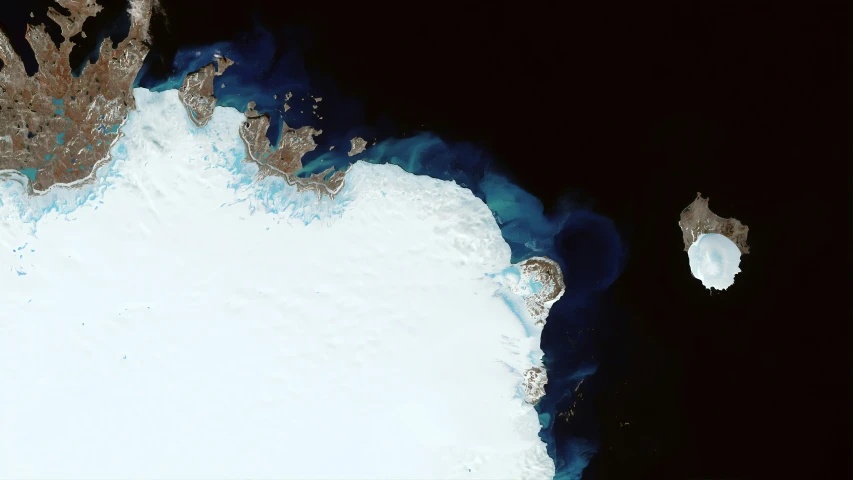 a white island is shown, with a brown area