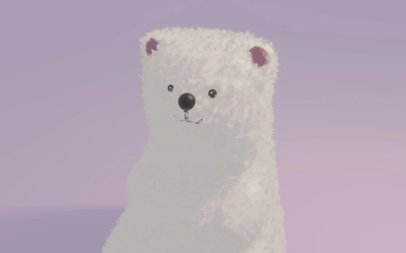 a white polar bear in a pastel look on purple background