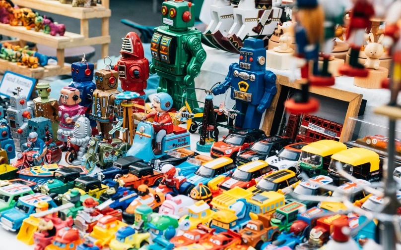 a large collection of toys on a table