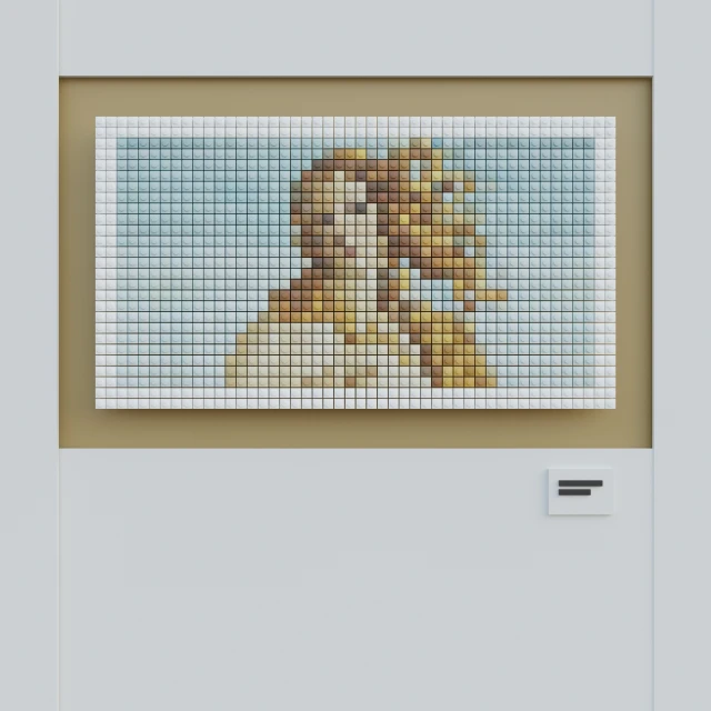 a small portrait of a person with a cross stitch design