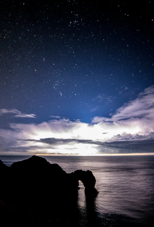 a long time exposure of the sky and water