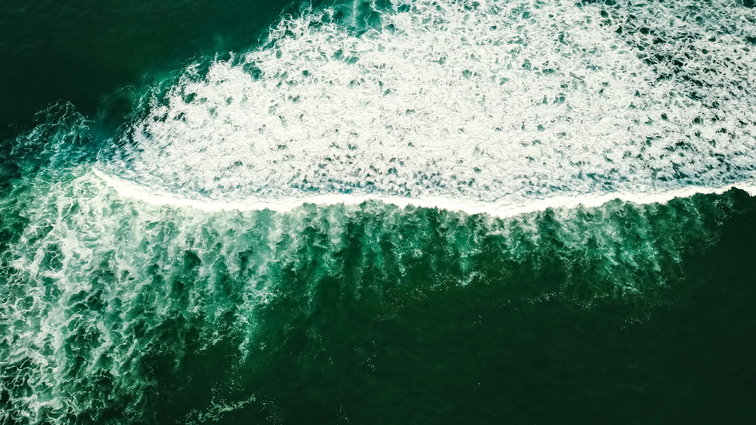 a green ocean with some waves and small dots of white