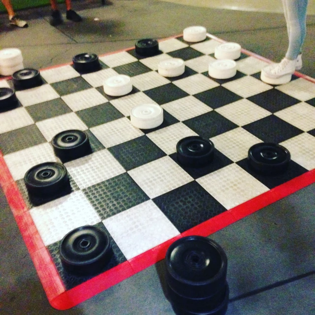 the giant chess board is on display for visitors