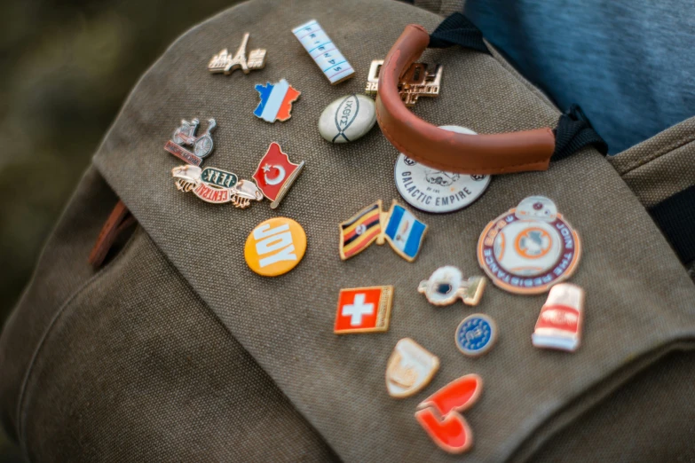 a person wearing a jacket with badges on their backs