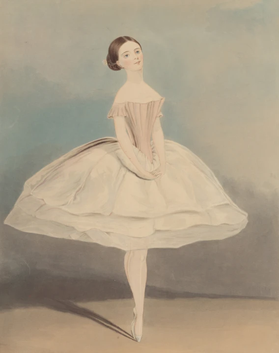 a  wearing a ballet outfit with an outstretched leg
