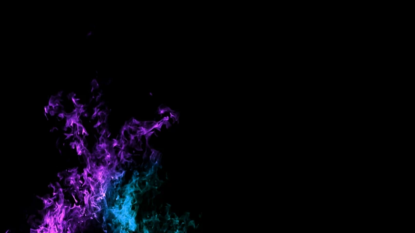 a black background with orange, purple and green flames
