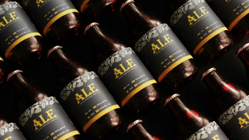 a close - up view of various bottles of ale ale