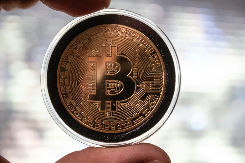 this po depicts the bitcoin logo in its finger