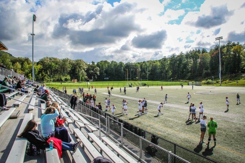 many people on a field playing soccer