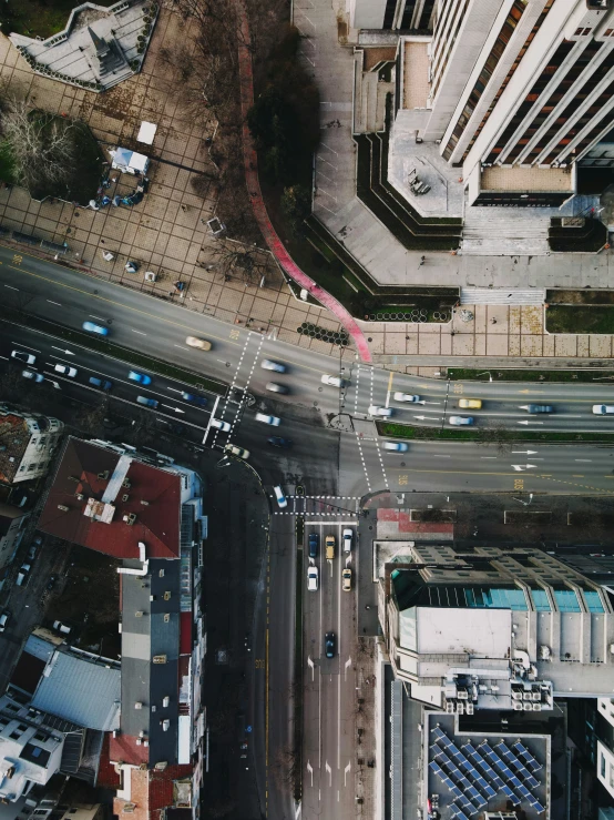 an overhead s of a busy street in the city