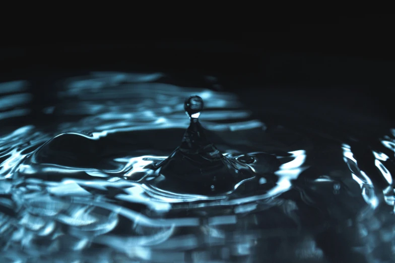 water droplet in a dle on a shiny surface