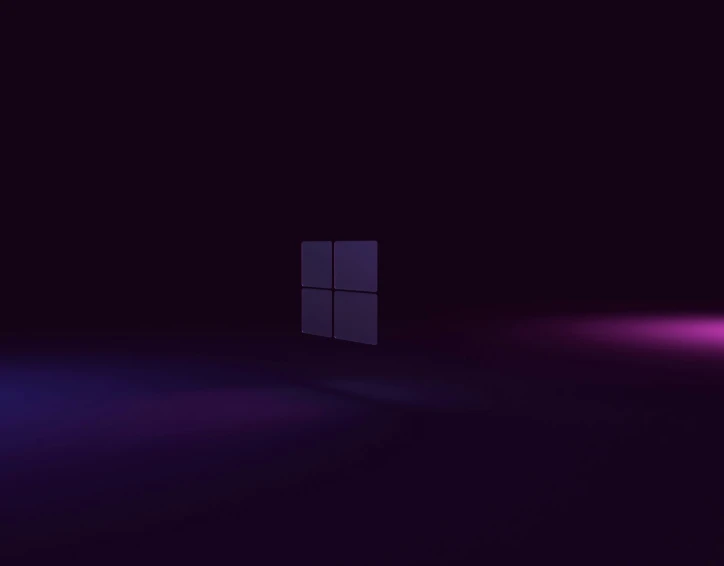 a dark room with a glowing purple square window