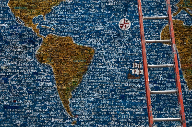 a collage of various words and numbers including the map