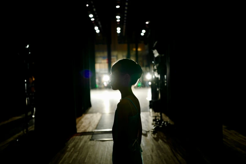 a dark silhouette of a person in a darkened hallway