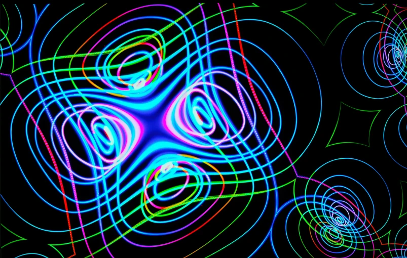 neon - lit circular patterns against a black background