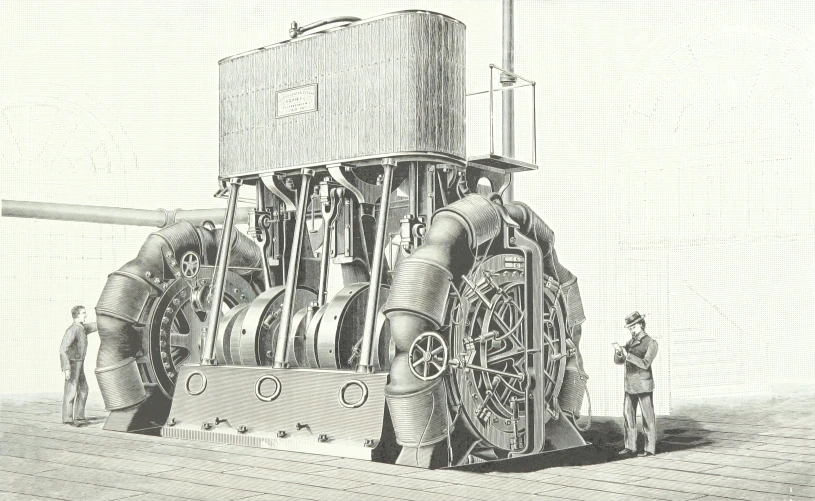 a drawing showing a large machine with large engines