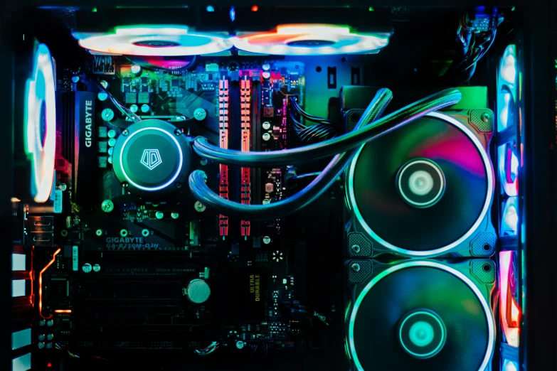 closeup view of electronic equipment inside a dark room