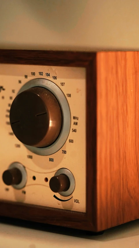 closeup view of a wood radio