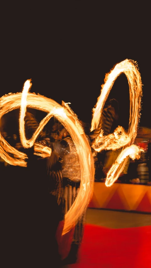 an artistic show with many spinning fire