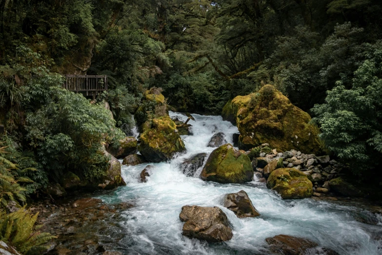 the water running down the side of a creek