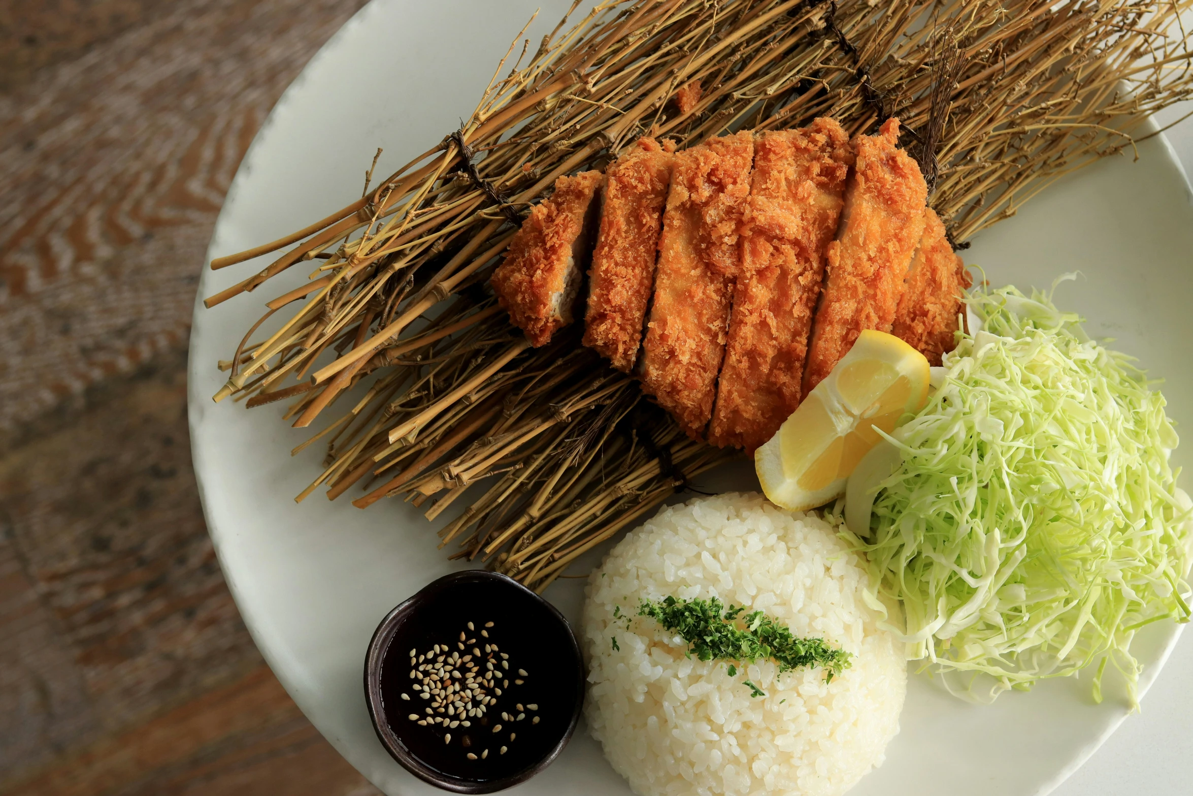 some food sits on a plate on a table